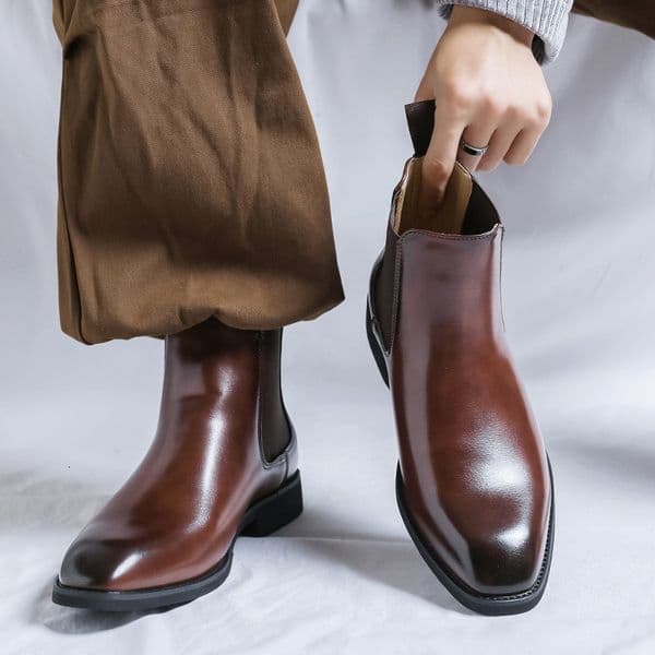 British Style Square Toe High Top Suit Formal Mens Leather Boots Business Ankle Boots Chelsea Boots Men 66671-R 211023