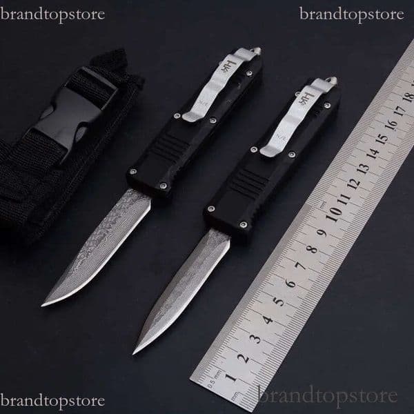 2Models C07 folding knife Mini HK Fixed Blade Knife 2.83 Damascus knife Blade, Zinc Aluminum Alloy Handles