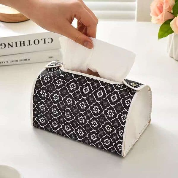 2026 Durable Retro Black White Floral Leather Tissue Holder For Living Room Home Decor And Daily Use Free Shipping