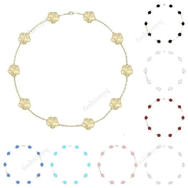 10 Motif Clover Necklace Luxury Flower Necklace For Woman Leaf Clover Necklace Jewelry Sterling Silver Jewelry 925 Flowers Pendant Necklace Halloween Wedding Gift