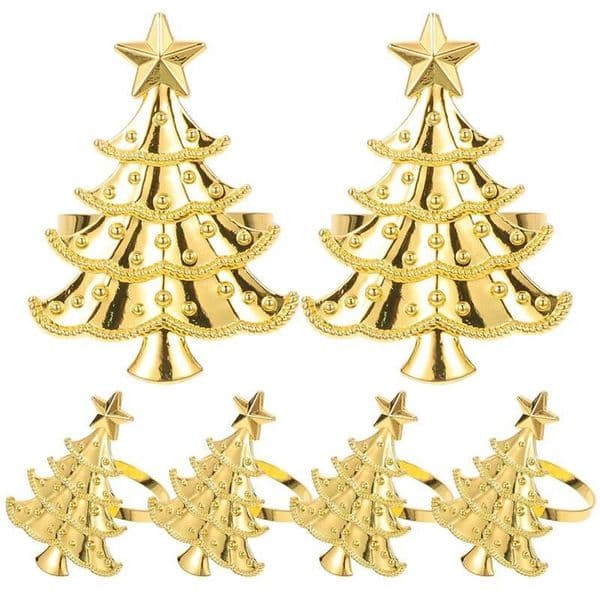 Bestseller 12PCS Rings Gold & Silver Metal Christmas Tree Napkin Ring for Xmas Celebration Dinner Setting Decorations ddmytues