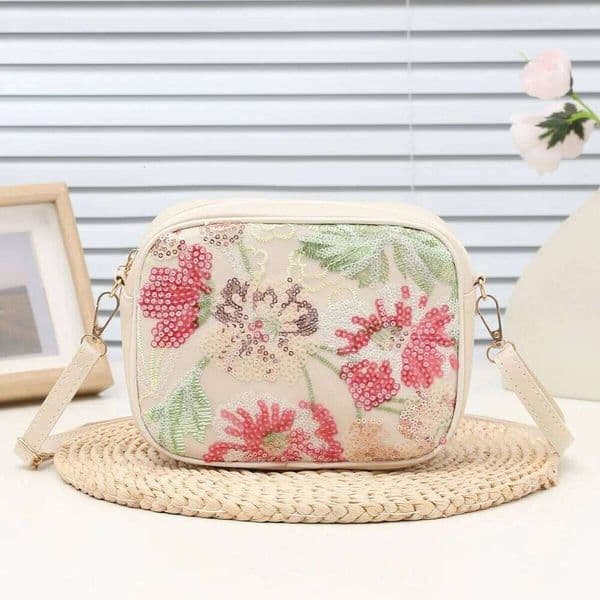 Handmade Embroidered Floral Applique Vintage Style Sequin Evening Bag, Sparkling Handbag for Weddings, Banquets