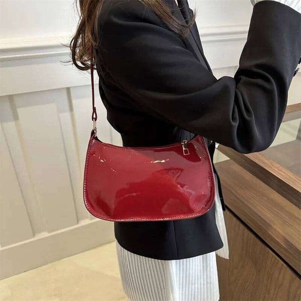 Chic Shiny Pu Leather Underarm Women's Minimalist Tote Bag, Texture Stylish Commuting Handbag, Daily Outfit Shoulder Bag