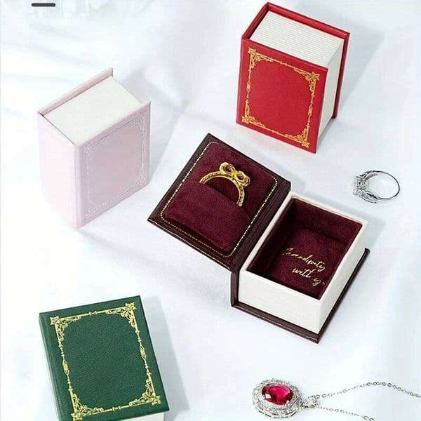 1pc Book Shaped Flip Ring Pendant Necklace Packaging Jewelry Gift Box