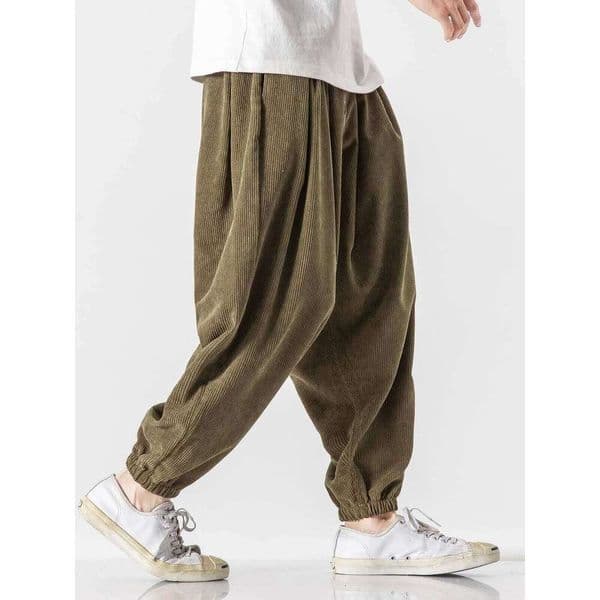 Men's Corduroy Pants Loose Lantern Casual Long Pants for Fat Men with Extra Fattening and Enlarged Size Trendy Harem Pants
