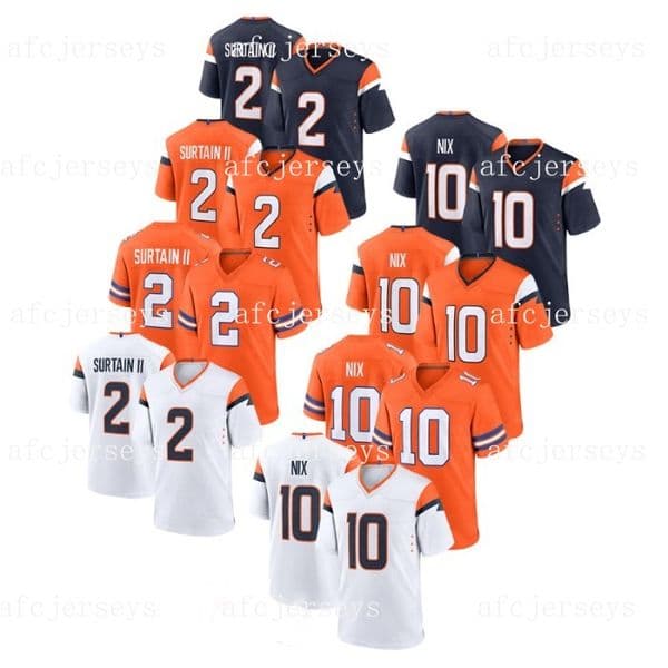 Custom Men Women Youth Broncoss Jerseys 10 Bo Nix Jersey Patrick Surtain II Courtland Sutton S-7XL