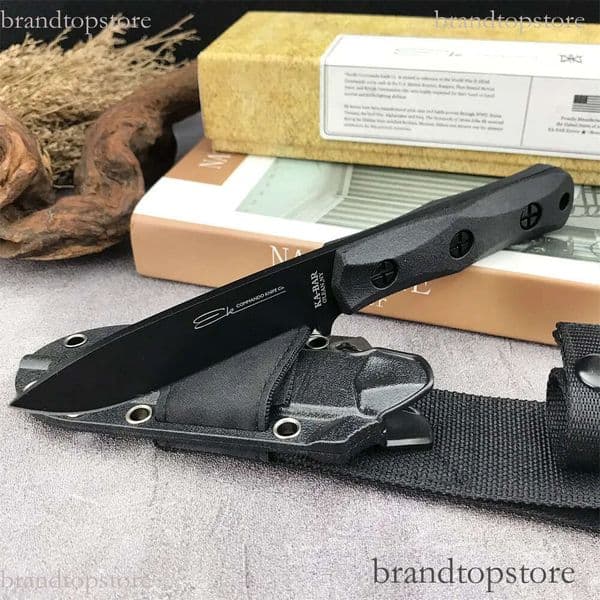 KA-BAR EK51 knife hunting Fixed blade knife 440C Drop Point Blade, Black nylon fibre Handles with Sheath - EDC Outdoor Tacticals Self defense Camping Pocket