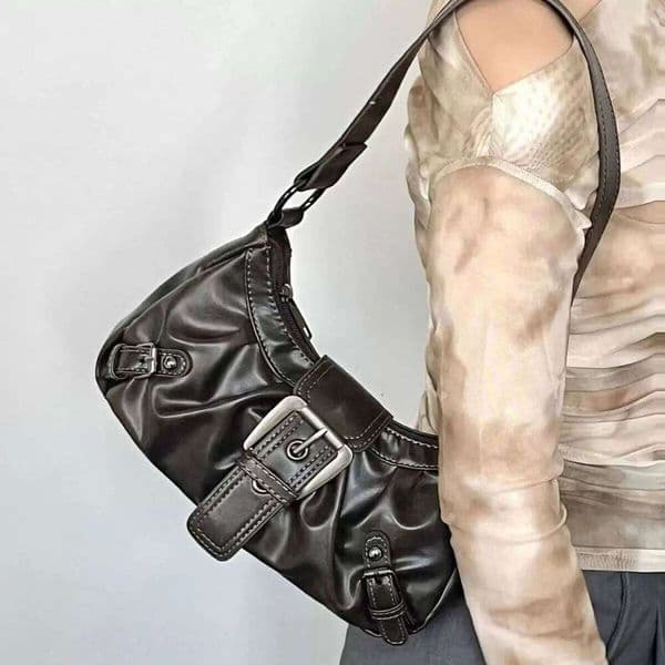 Women's Y2K Quilted Shoulder Bag Black with Metallic Accents Includes Wrist Strap for Casual Formal Outfits Retro Handbag