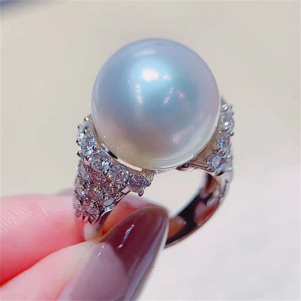 big Pearl Ring fashion Ladies ring Cubic Zircon oxide ring Wedding ring Women Jewelry Rings Statement