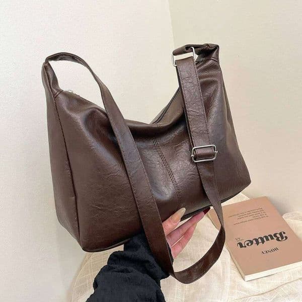 Retro PU Leather Crossbody Women's Fashionable Commuting Casual Tote Bag, Large Capacity Versatile Handbag Shoulder Bag