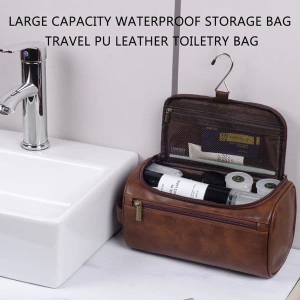 Leather Toiletry Bag for Men Women Dopp Kit Mens Hanging Toiletry Bag Travel Toiletry Bag for Traveling Large Cosmetic Bag for T 260121BJ