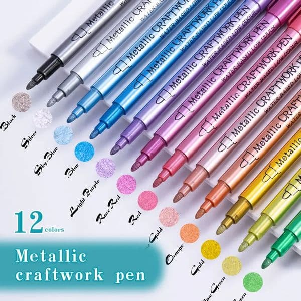 12 Colors Metallic Markers Pens Silver Gold Paint Pens for Black Paper Glass Rock Painting Halloween Pumpkin Scrapbook Album 260120