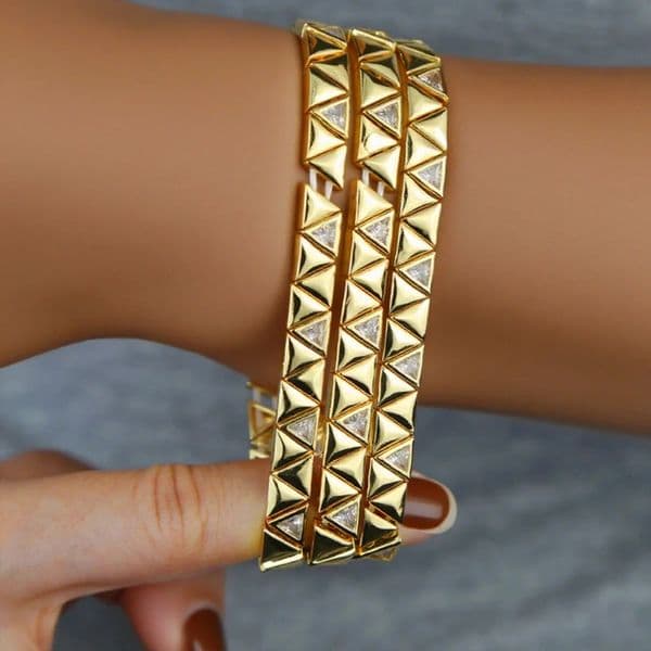 European And American Personalized Fashion Triangle Smooth Zircon Elastic Rope Bracelet For Daily Versatile Style Womens Bracelet