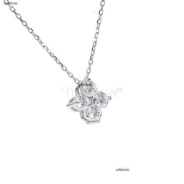 Sterling Sier Four-Leaf necklace for women Lucky Clover with 4mm Round Cut D/VVS jewlery White Diaspore Pendant Necklace
