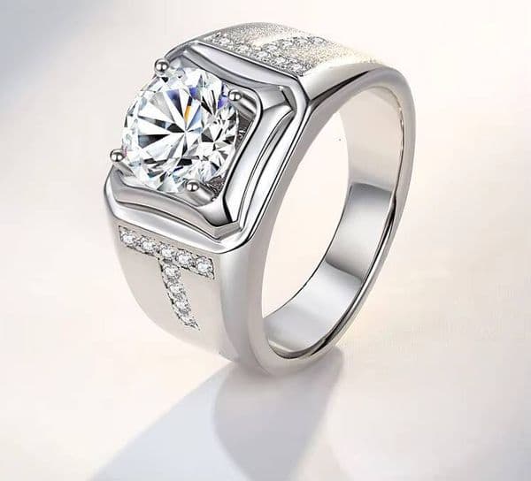 Hot Selling High-end 925 Sterling Silver Hip Hop Style Bright Cut Square Moissanite Wedding Ring Jewelry for Men
