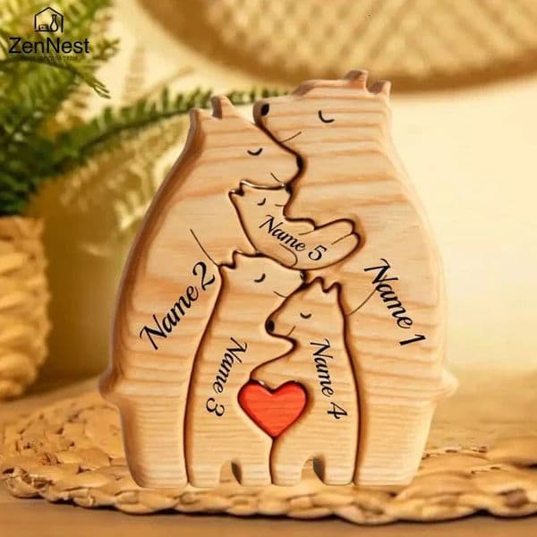 Art Wooden Bear Family Puzzle Personalized Name Custom Home Decor Thanksgiving Christmas Heartwarming Gift for Baby Mom 260124