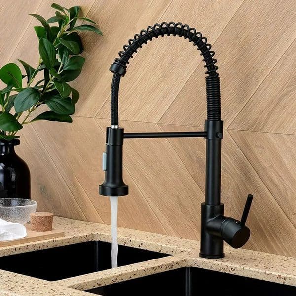 Matte Black Kitchen Sink Faucet One Handle Spring and Cold Water Tap Deck Mounted Bathroom Chrome Crane 260122