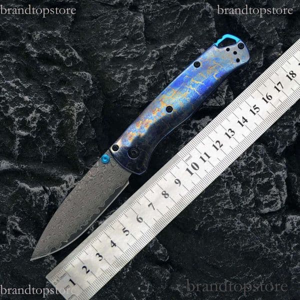 Special Customize 535-3 Bugout AXIS Folding Knife 3.15 Damascus Satin Plain knife Blade, folding knife TC4 Handles