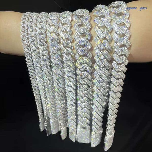 2Rows 8Mm 10Mm 12Mm 15Mm S925 Silver GRA Moissanite Necklace Mans Hiphop Cuban Link Chain For Fashion Jewelry