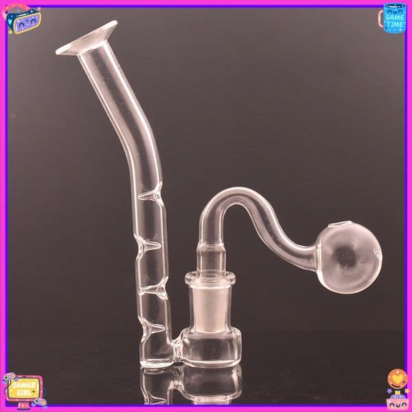 Protable thick heady Glass oil burner Bong Hookah Mouthpiece Arc J-Hook Adapter with Concave Hole Filter Smoking Water Pipes with 14mm smoking tobacco bowl