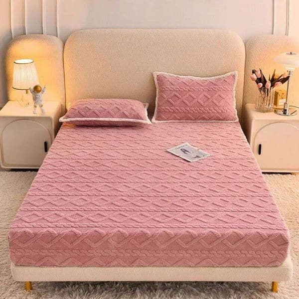 High-quality Tafu Fleece Fitted for Winter Warmth Skin-friendly Queen Bed Sheet with Elastic Band Bedsheet Mattress Cover 26W0126
