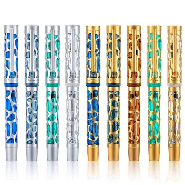 Asvine V169 Vacuum Filling Fountain Pen Transparent Acrylic Skeleton Hollow Carved EF/F/M Water Drop with Box Writing Gift Set 26Y0126