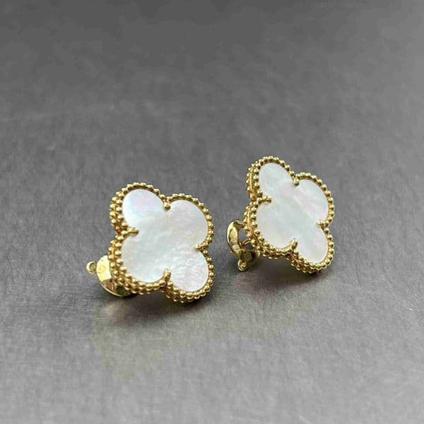 vanly cleef earrings designer jewelery Four-leaf Clover Ear Clip Thick Plated Micro Inlaid with Diamond Mother-of-Pearl Chalcedony Agate Laser