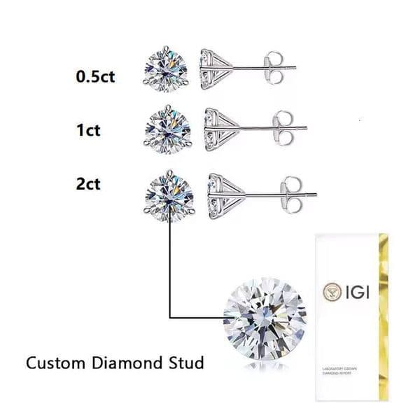 14K Gold Diamond Earring 05ct 1ct 2ct IGI Certificate Round Cut 3 Prongs White Rose Yellow Gold D VS1 Earrings Studs