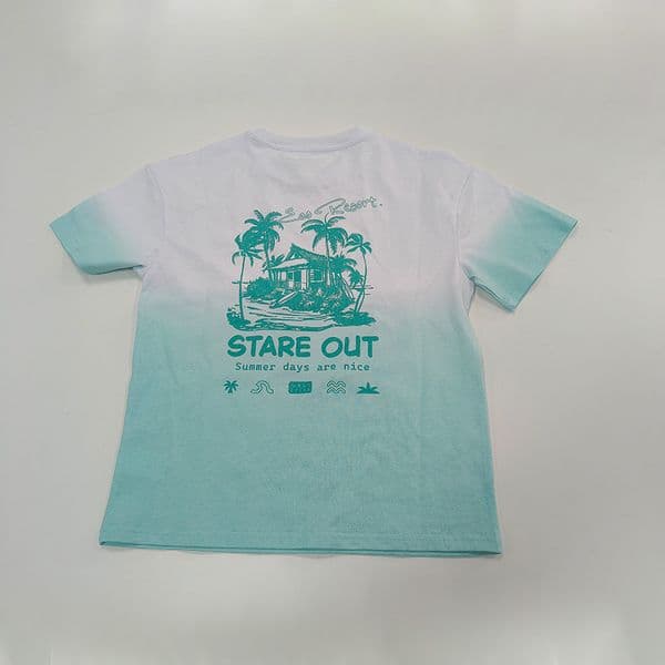 Gradient Color Boys' Cotton Short-Sleeve T-Shirt with Breathable Moisture-Wicking Fabric