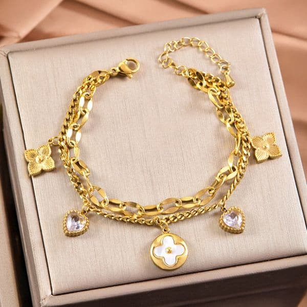 Designer Bracelet Luxury Bangle Jewelry Niche Stainless Steel Fade Resistant White Mother Of Pearl Double Layer Stackable Fashion Bracelet Chic Women