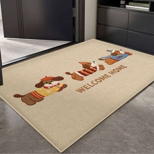 Cute Cartoon Dog Skateboard Welcome Door Carpet Rug for Entryway Indoor Home Decoration Floor Mat with Animal Pattern 26L0126