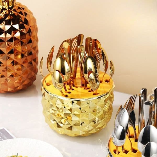 Luxury Pineapple Design Stainless Steel Silverware Collection for Fine Dining Experience