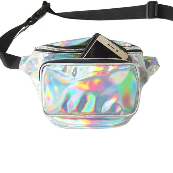Waist Bags women metallic silver Fanny chest pack sparkle festival hologram purse travel bag 5colors