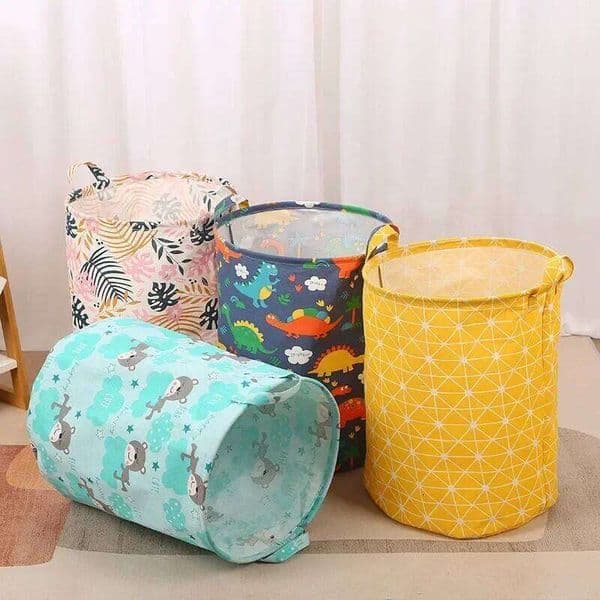 New Print Portable Foldable Home Laundry Storage Bag Cotton Linen Hamper for Kids Toys Dirty Clothes Basket Large 26Y0126