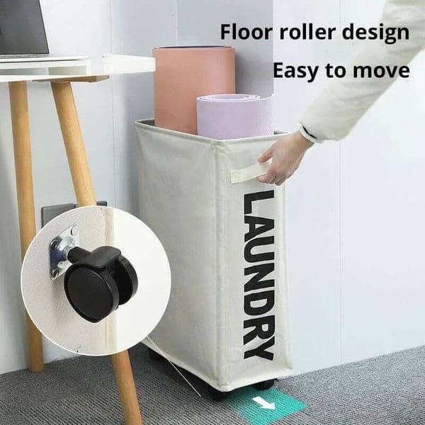 Rolling Slim Laundry BasketWithStandFoldable Waterproof Sorter AndOrganizerOn Wheels Tall Thin DirtyLaundryHamper Basket 26Y0126