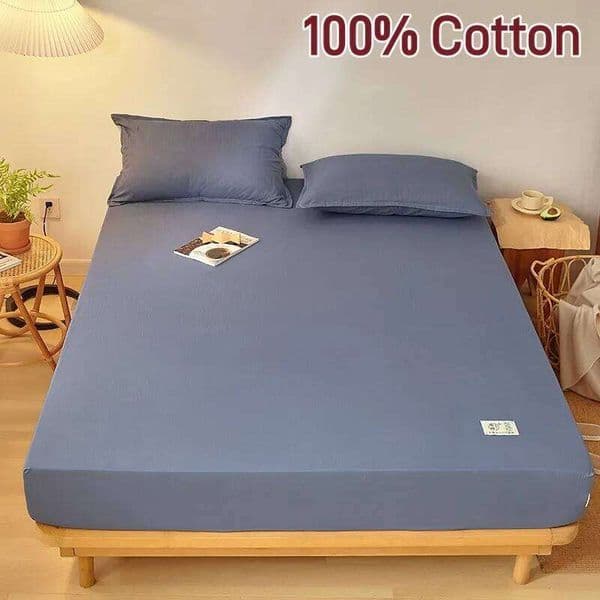 Cotton Sheet with Elastic Band Anti-Slip Mattress Cover for Single Double Queen King Bed Adjustable Plain Fitted Bedsheet 26W0126