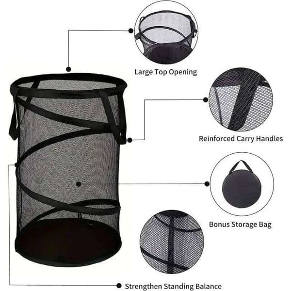 Folding Dirty Sorting Basket Large Mesh Yarn Bag Frame Bucket Laundry Organizers Pouch Storage Organizer 26H0126