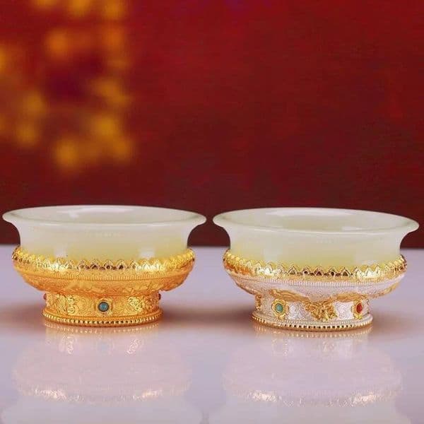 Bestseller Xizang Ancient Style Alloy Auspicious 2 color Decoration For Household Offering Buddha Transparent Water Supply Bowl ZG258 ddmytues