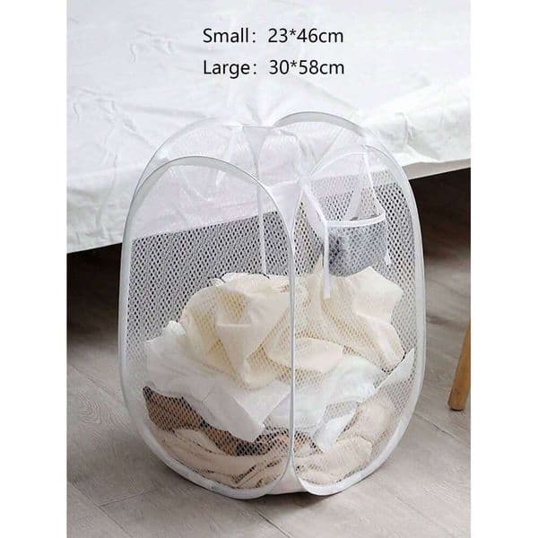 Foldable Dirty Clothes Hamper Basket, Mesh With Side Pockets Portable Storage Basket For Laundry 26H0126
