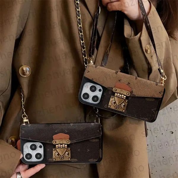 Wallet Crossbody Phone Case Designer iPhone Case for iPhone 17 Pro Max 16 Pro Max 15 14 12 13 11 16 Plus Case s26 Ultra S25 S24 s23 s22 Case Card Holder Chain Strap M260326