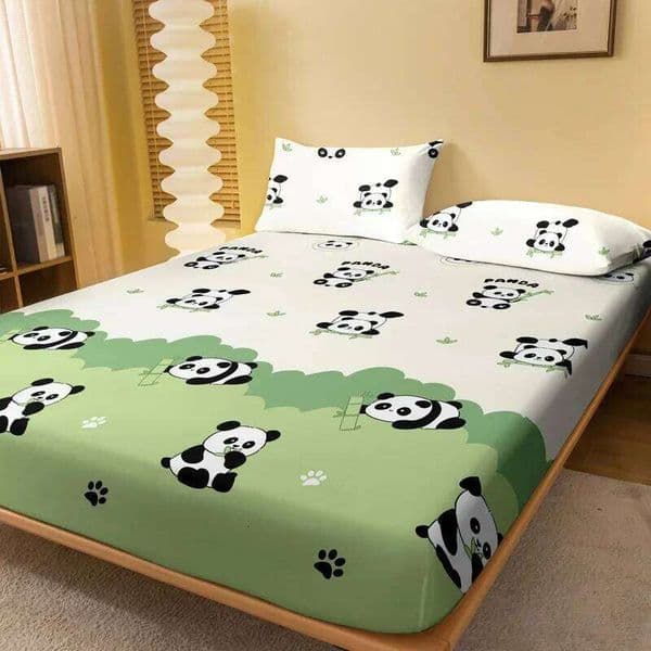 1 Cartoon Cute Plant Flower panda matte Fitted Sheet, bedroom printed bed cover, bedding excluding pillowcases 26W0126