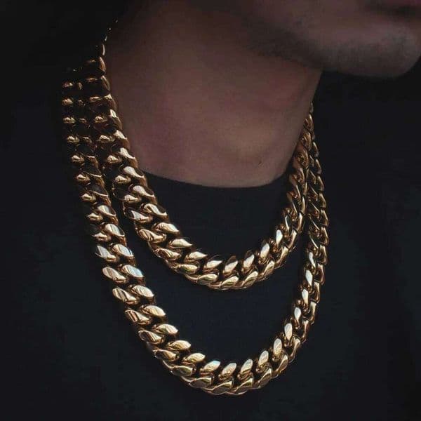 14k Gold-plated Stainless Steel Cuban Necklace Men Miami Hip-hop For Women Minimalist Jewelry Holiday Gift 26H0126