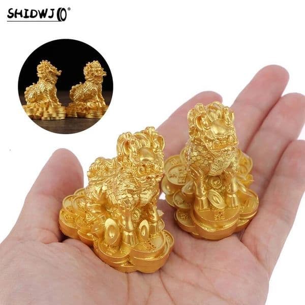 1 Pair Car Creative Chinese Copper Fengshui Kylin Chi-lin Qilin God Beast Statue For Home Decoration Accessories ddmythur
