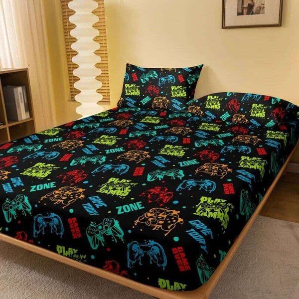 1 Cartoon Fun Game Matte Fitted Sheet, Bedroom Printed Bed Cover, Bedding Excluding Pillowcases 26W0126