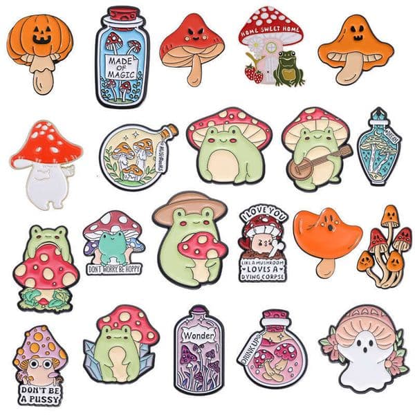 Foreign Trade Creative Cute Mushroom Shape Personality Cartoon Plant Series Combination Set Brooch Wholesale