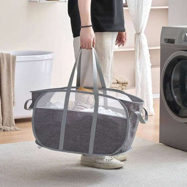 Collapsible Basket Foldable Hamper with Reinforced Carry Handles for Laundry Bathroom Dorm or Travel 26H0126
