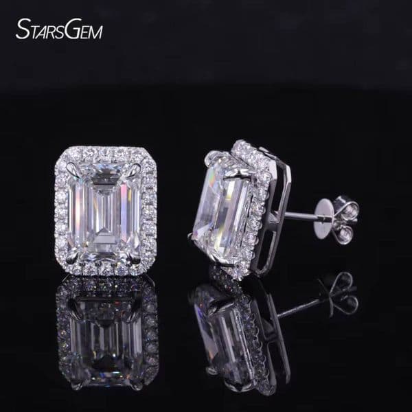 Starsgem Emerald Cut 14K White D VVS2 Lab Grown Diamond Gold Earrings