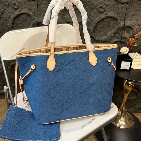 2026 hot selling bag high-quality denim tote designer retro denim fabric series crossbody bag letter embroidery four seasons multi-color anti fouling