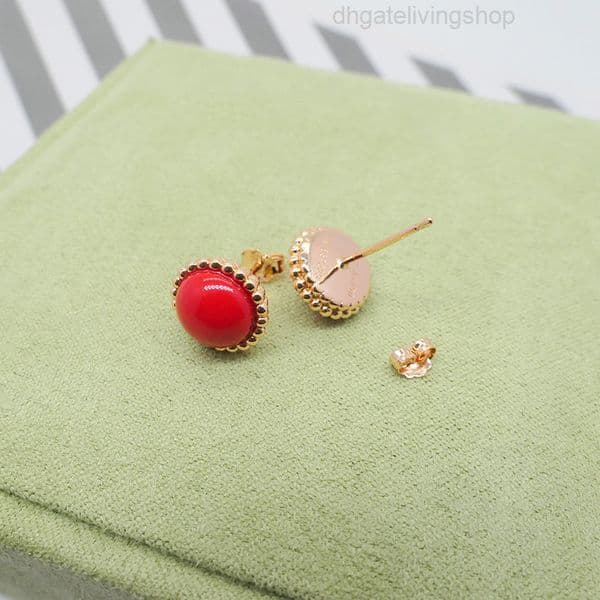 vanly cleef earrings designer jewelery Round Bead Earrings Rose Gold Blue Pine Red Agate Earrings
