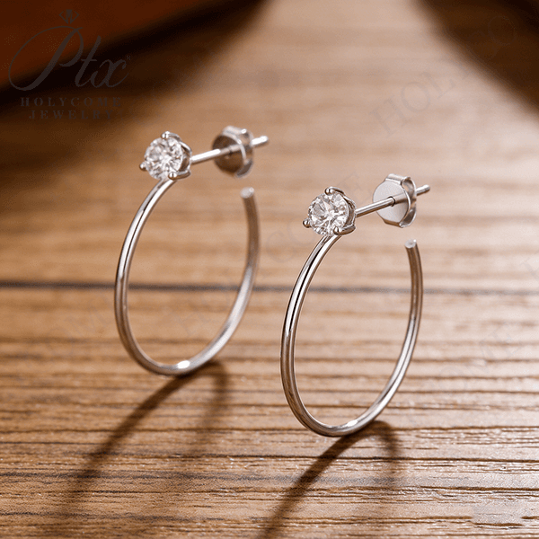 2pcs 4.0mm D Color Moissanite Earring 925 Sterling Silver White Gold Plated Hoop Earrings Women's Wedding Party Jewelry